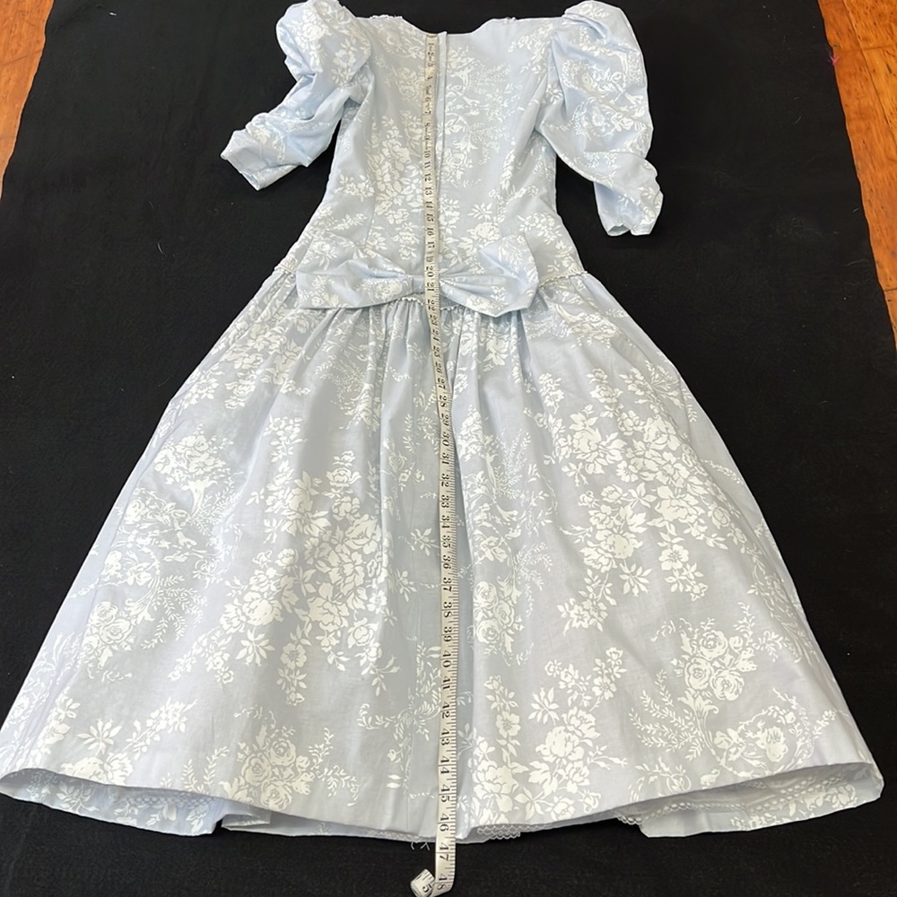 Jessica McClintock 1980s Floral Print Dropped Waistline Wedding Dress Size 4 - Picture 15 of 16